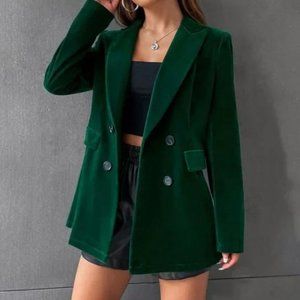 Velvet Double Breasted Green Blazer holiday
